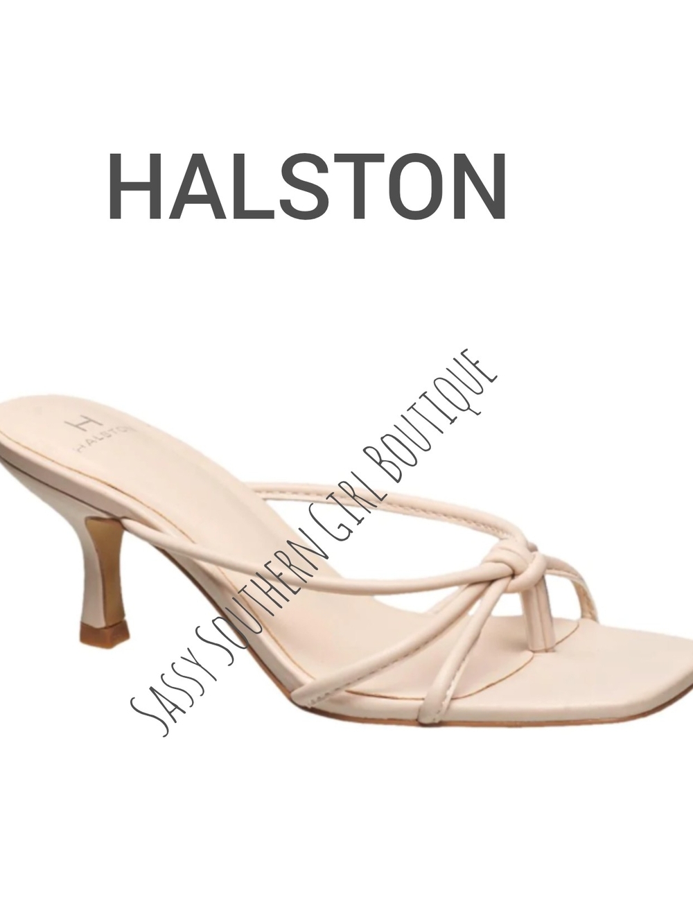 🆕⭐Halston Heritage Women's Nude Knot-Strap Mid Heel Sandal